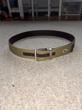 Lacoste Olive Canvas reversible leather Belt with Silver Buckle